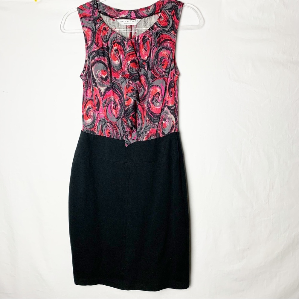 Trina Turk Red/Black Swirl Print Sleeveless Sheath Dress size 4